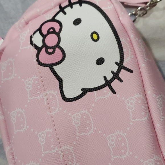 Hello Kitty pink canvas look hello kitty logo chainlink crossbody bag purse new - Picture 4 of 11